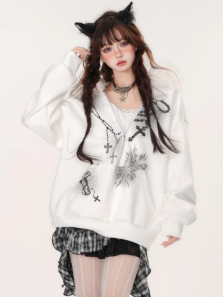 Cross Necklaces Fake Two-piece Hoodie