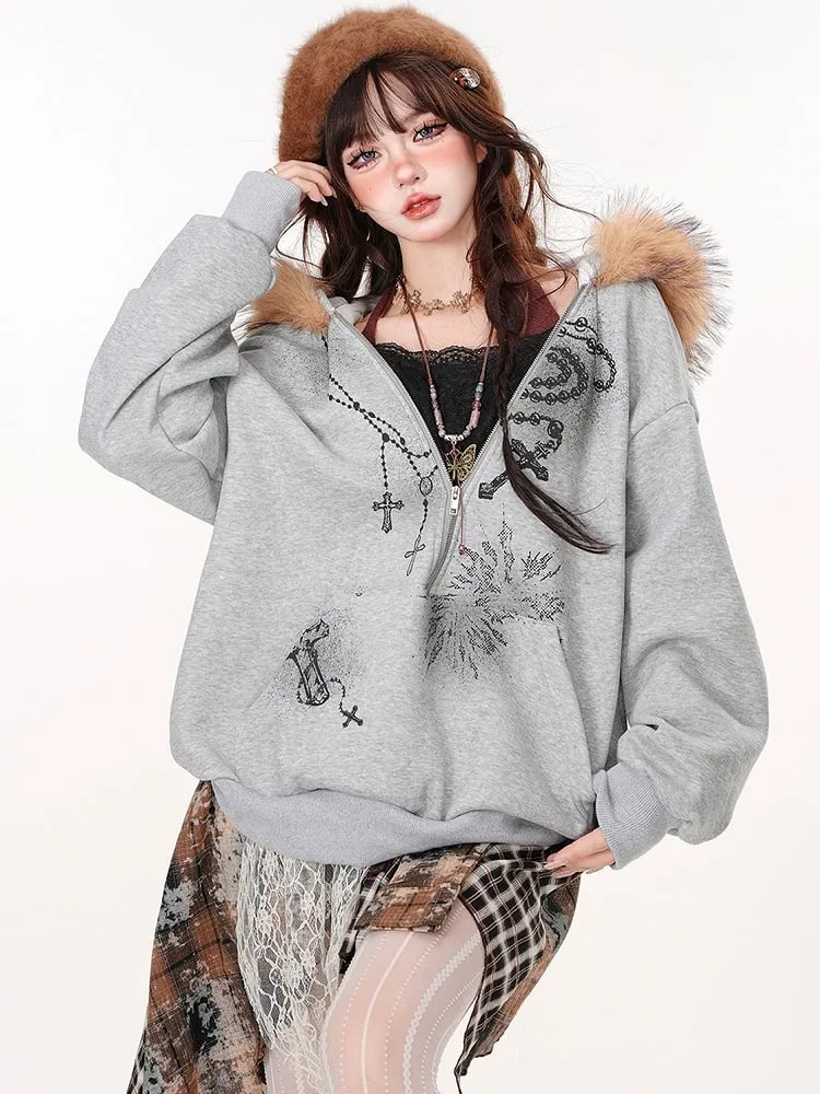 Cross Necklaces Fake Two-piece Hoodie
