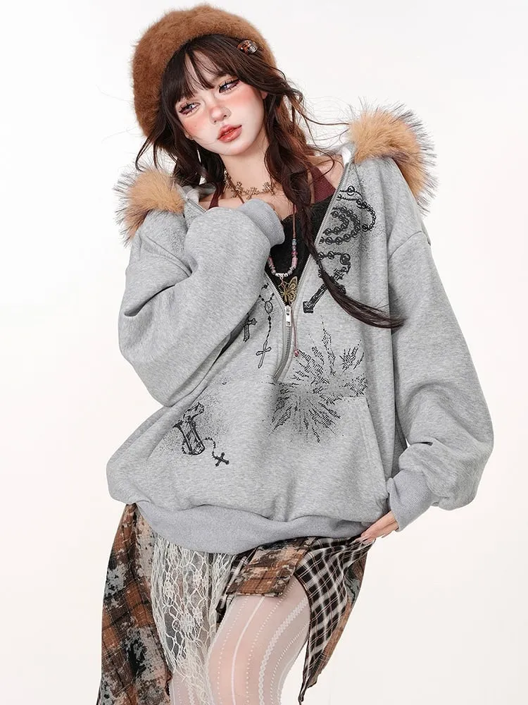 Cross Necklaces Fake Two-piece Hoodie