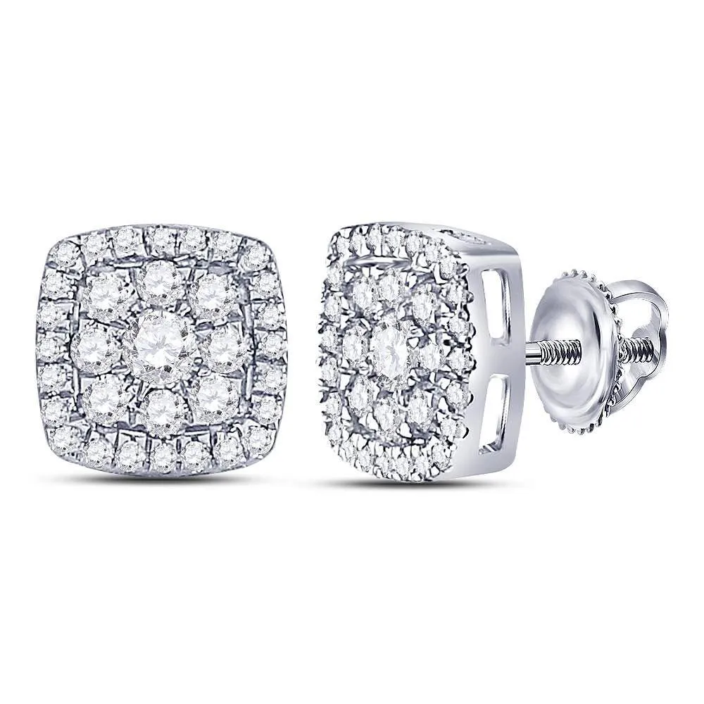 Dazzling Brilliance: 14kt White Gold Square Cluster Diamond Earrings