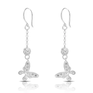 Dazzling CZ Butterfly Silver Dangle Earrings