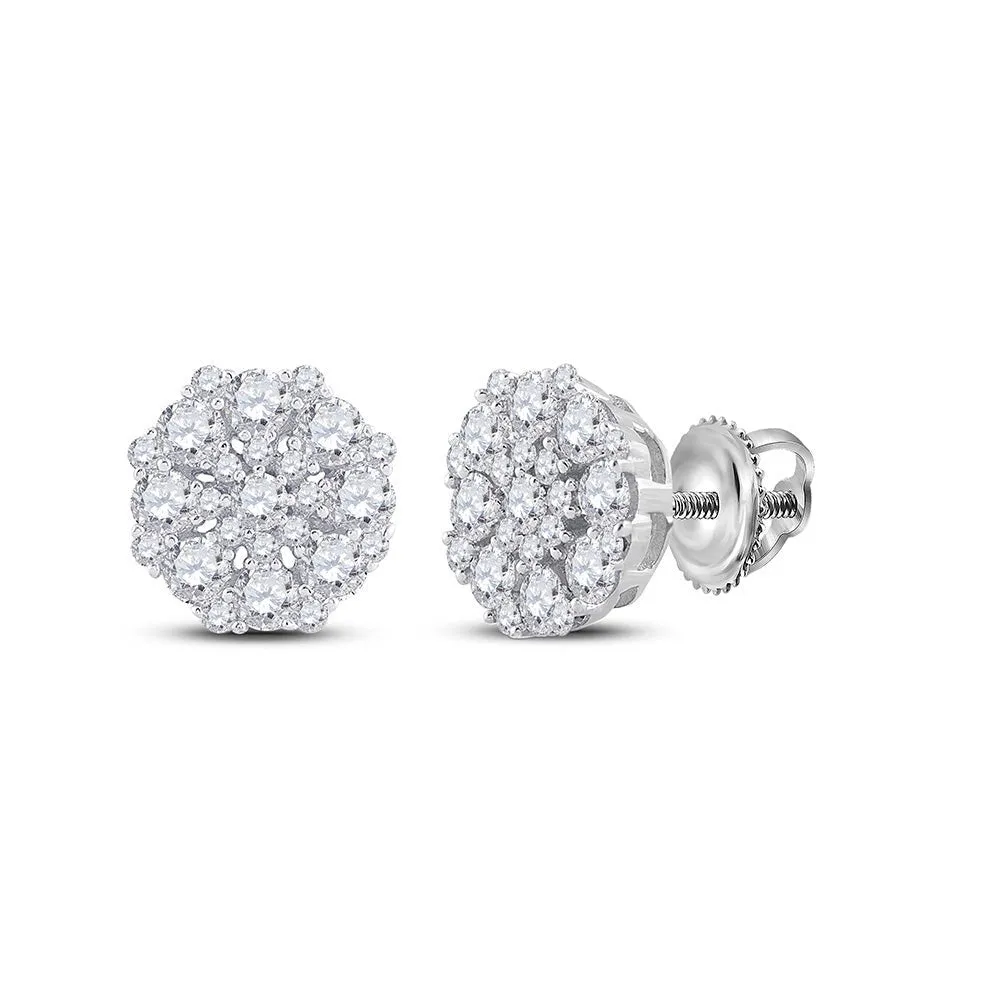 Dazzling Diamond Octagon Cluster Earrings in 14kt White Gold