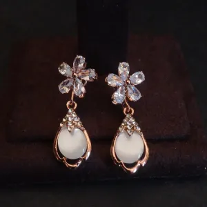 Dazzling flower & pearl diamond Earrings - American Diamonds