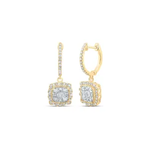 Dazzling Square Dangle Diamond Hoop Earrings in 10kt Yellow Gold