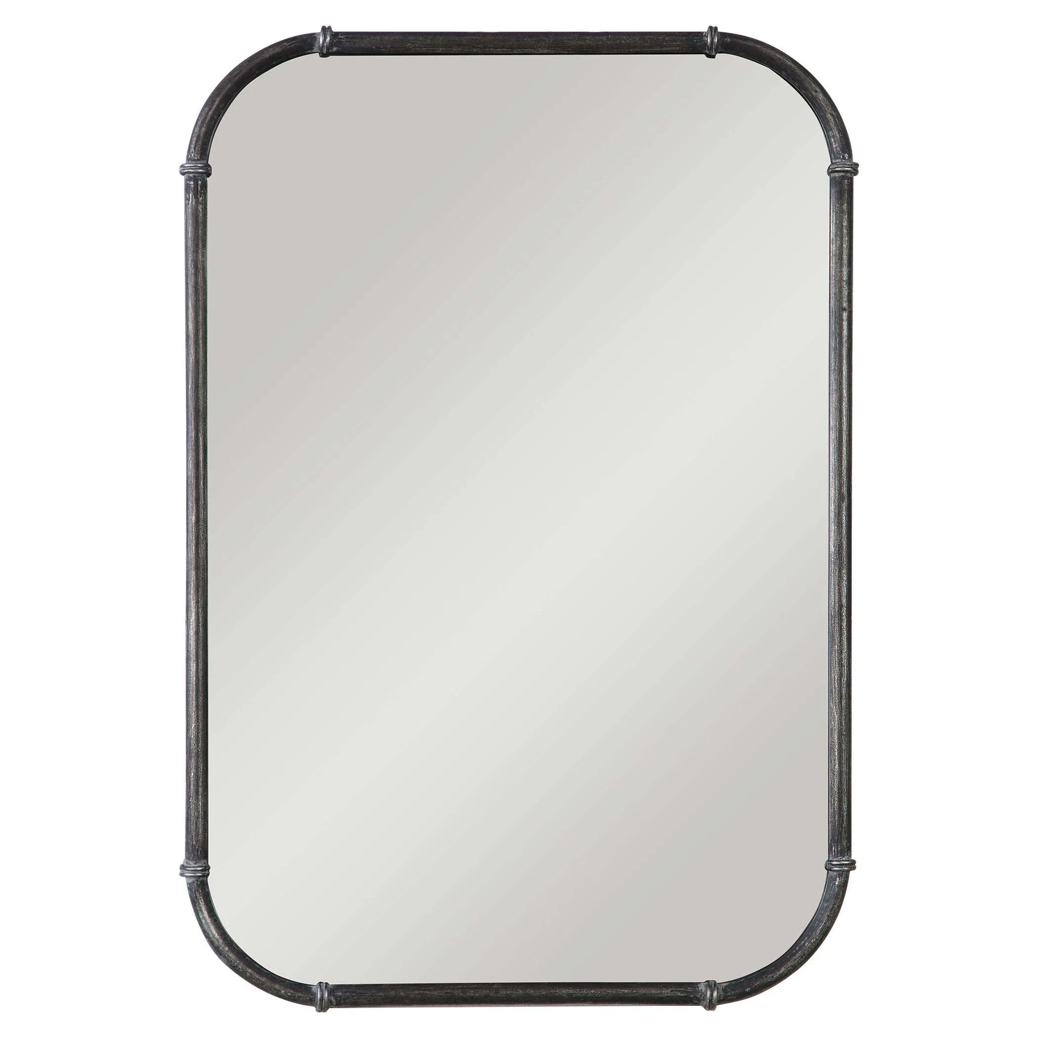 Decor Market Mirror - Rustic Gray Metal With Decorative Ring Accents