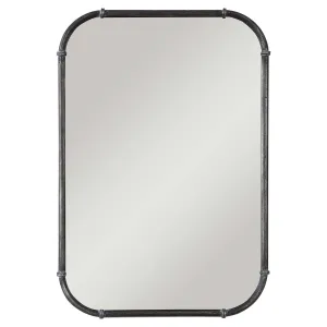 Decor Market Mirror - Rustic Gray Metal With Decorative Ring Accents