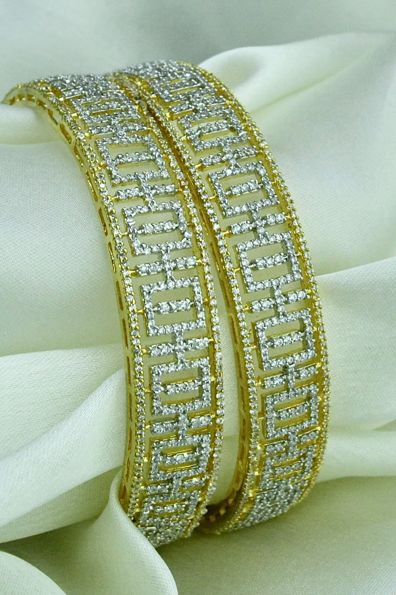 Designer Gold Plated American Diamond Bangle/Bracelet (D204)