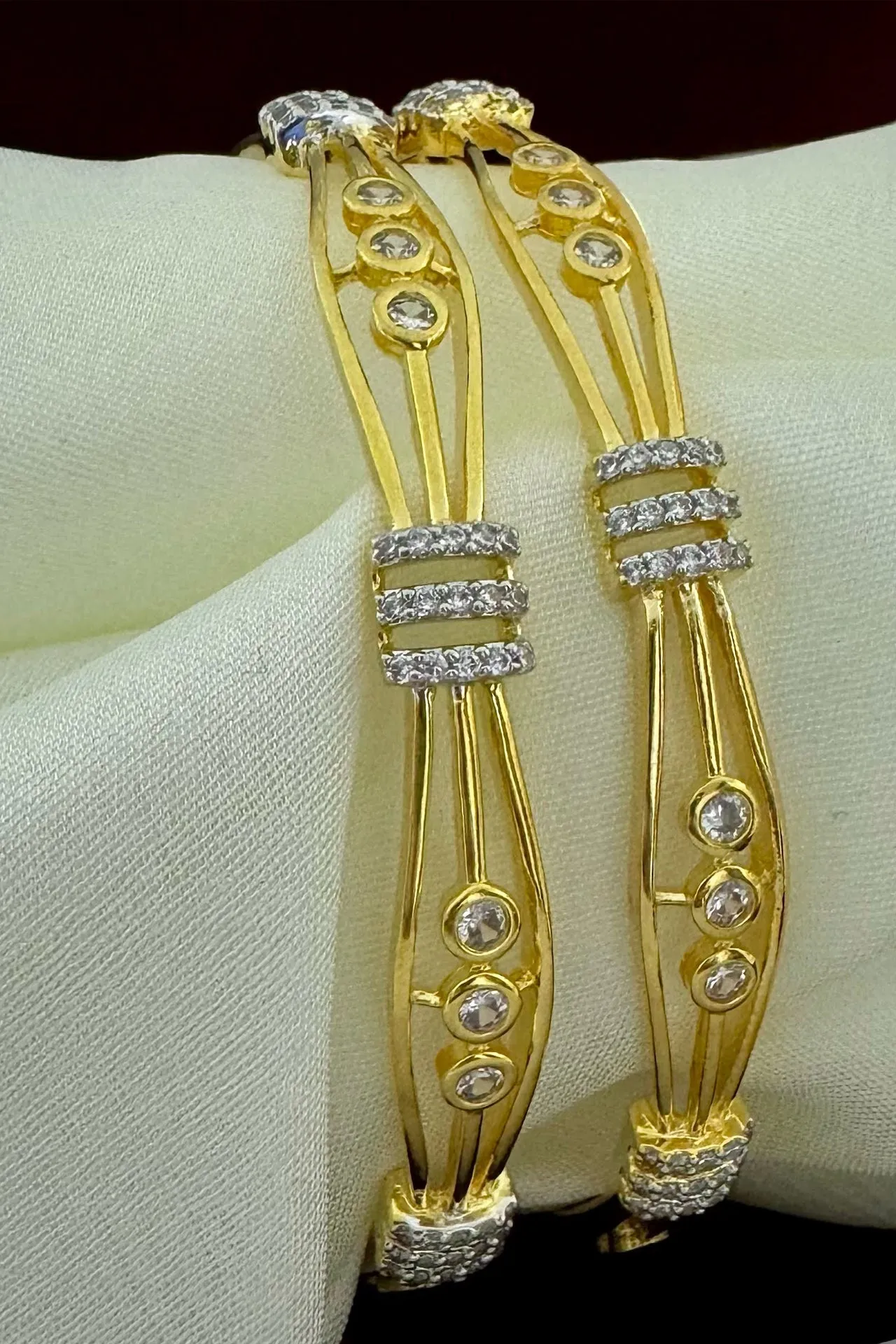Designer Gold Plated American Diamond Bangle/Bracelet (D205)