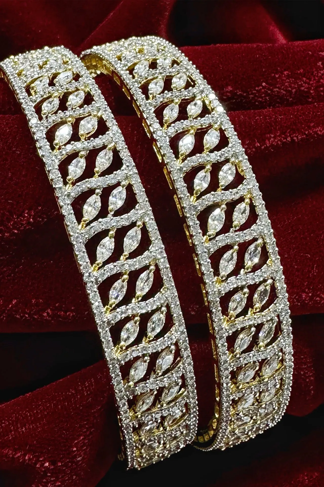 Designer Gold Plated American Diamond Bangle/Bracelet (D209)