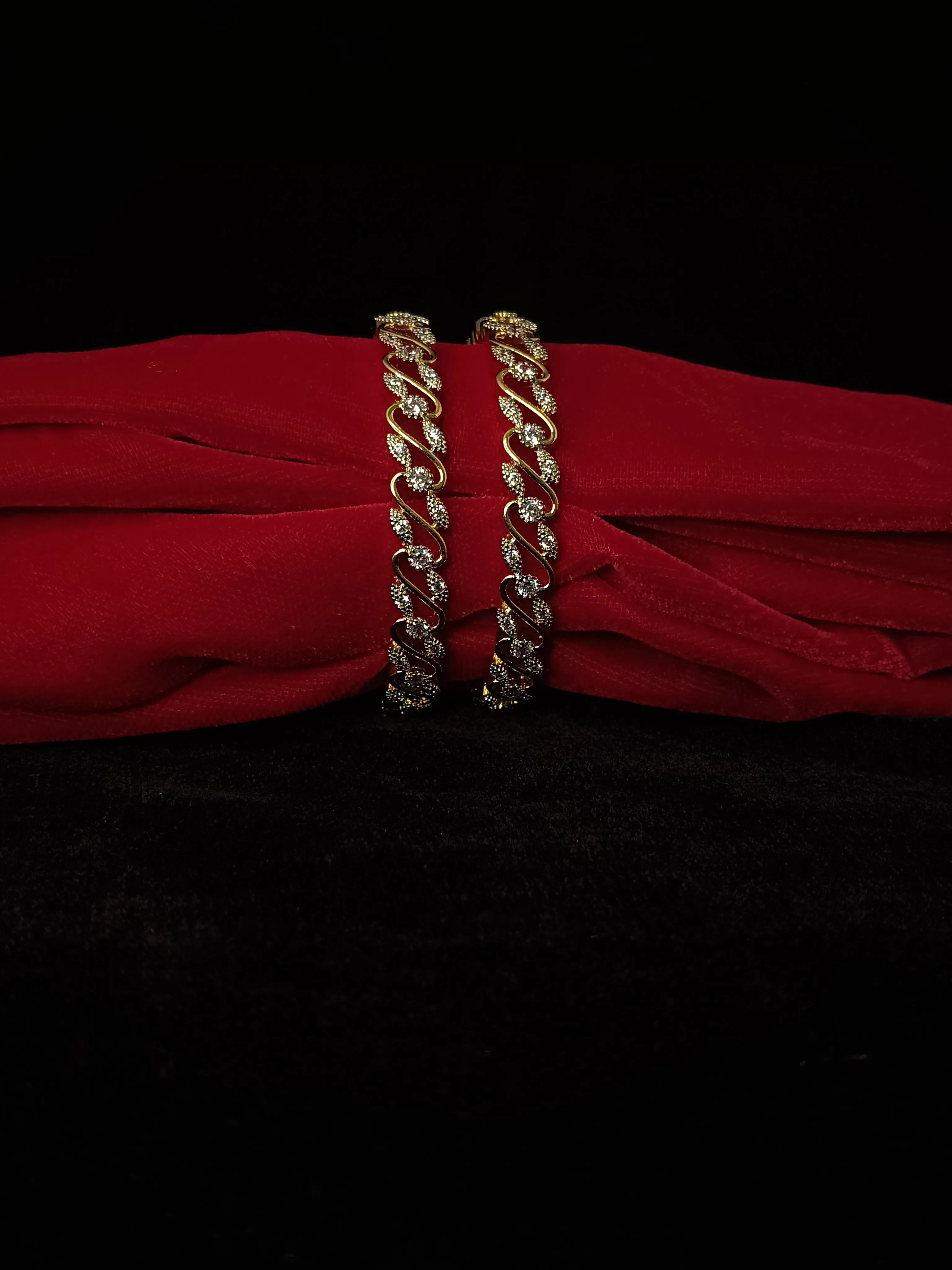Designer Gold Plated American Diamond Bangle/Bracelet (D217)
