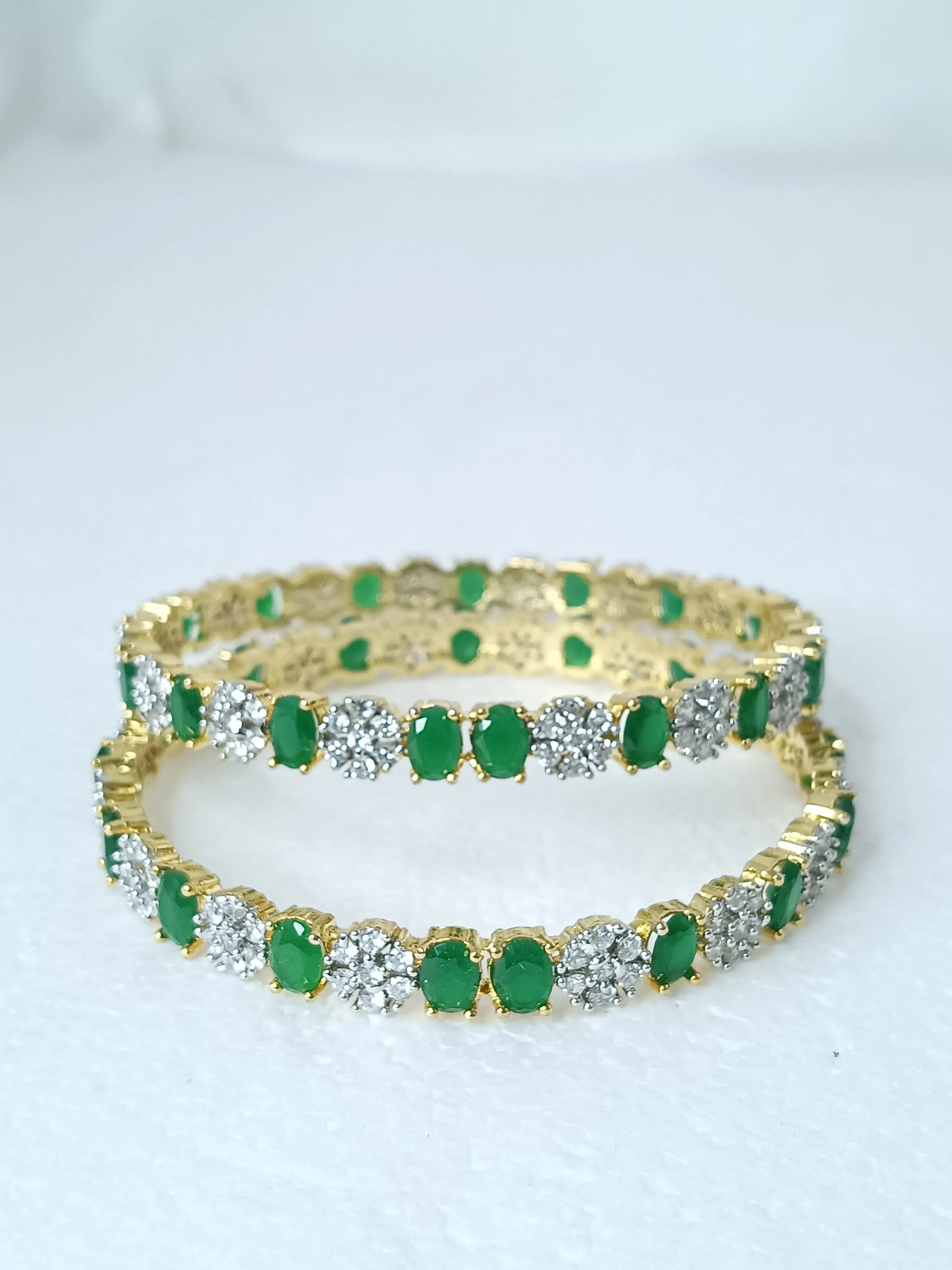 Designer Gold Plated & Green American Diamond Bangle/Bracelet (D213)