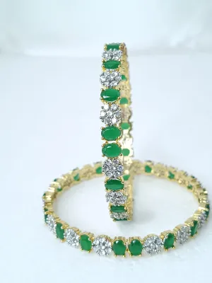 Designer Gold Plated & Green American Diamond Bangle/Bracelet (D213)
