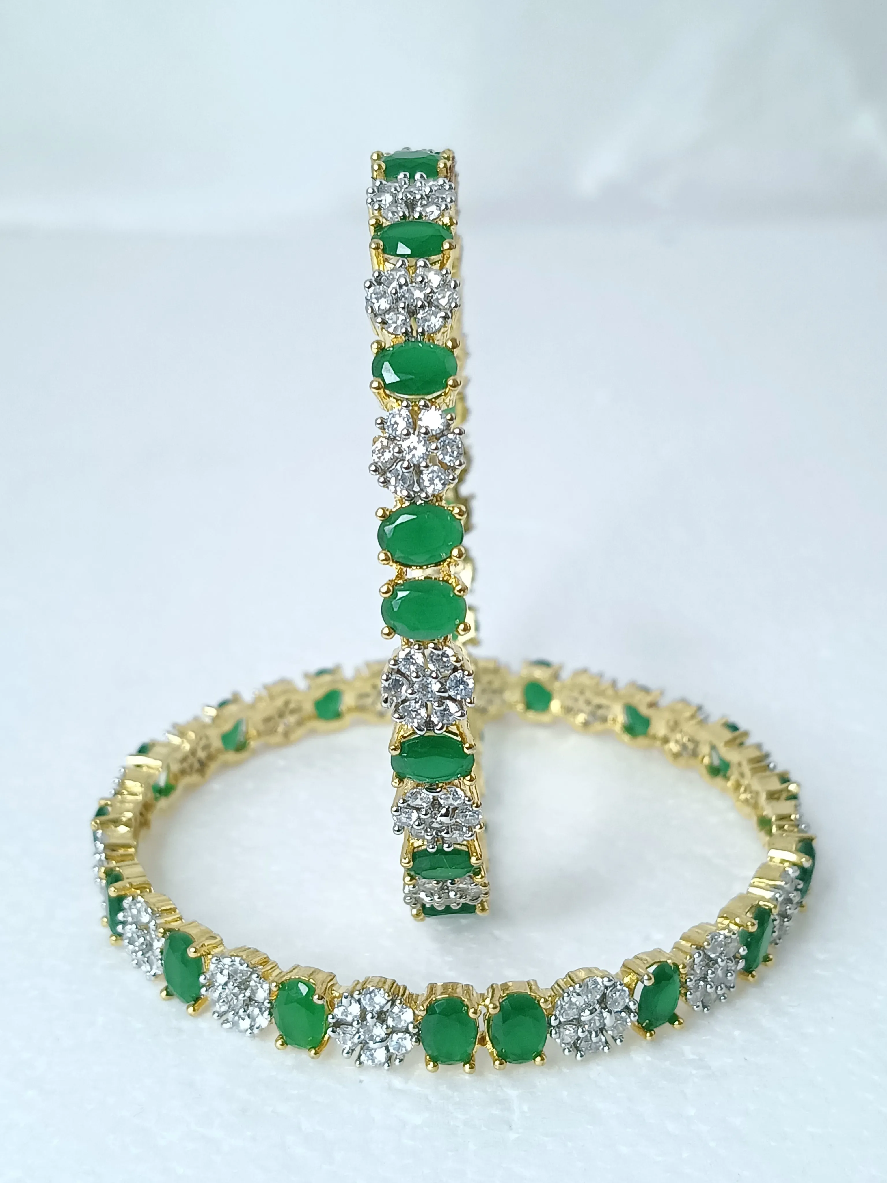 Designer Gold Plated & Green American Diamond Bangle/Bracelet (D213)