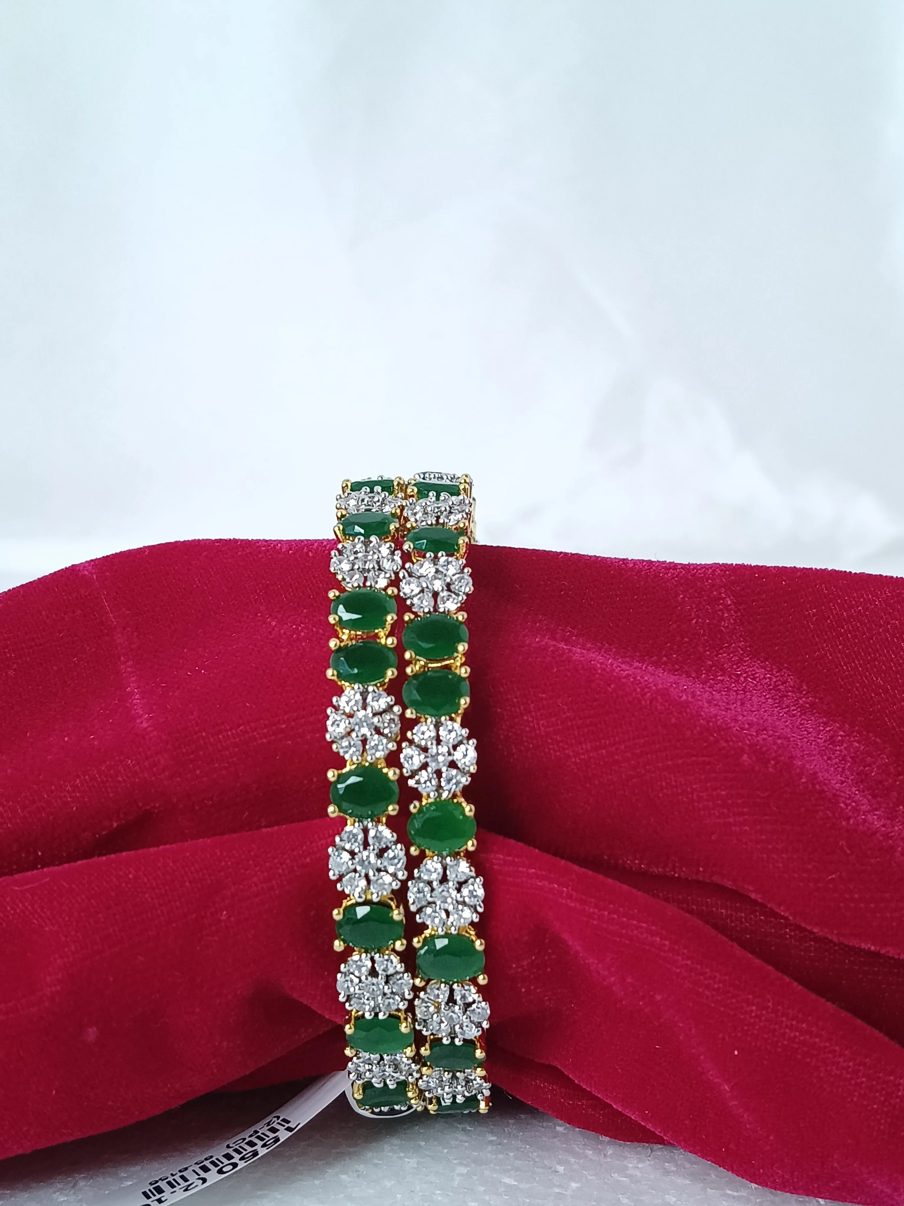 Designer Gold Plated & Green American Diamond Bangle/Bracelet (D213)