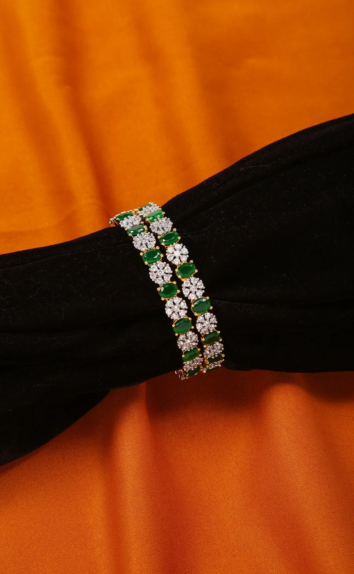 Designer Gold Plated & Green American Diamond Bangle/Bracelet (D214)