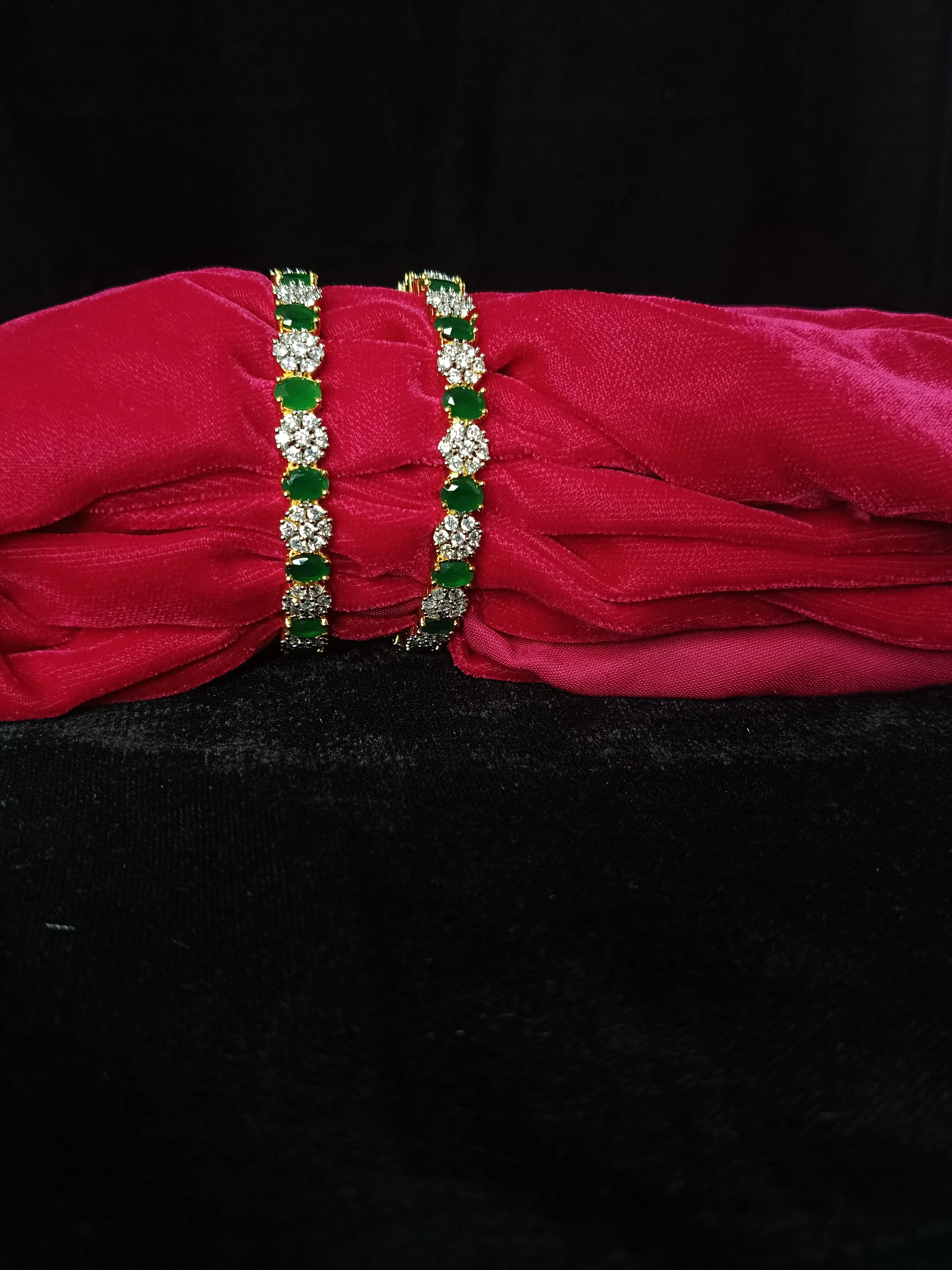 Designer Gold Plated & Green American Diamond Bangle/Bracelet (D214)