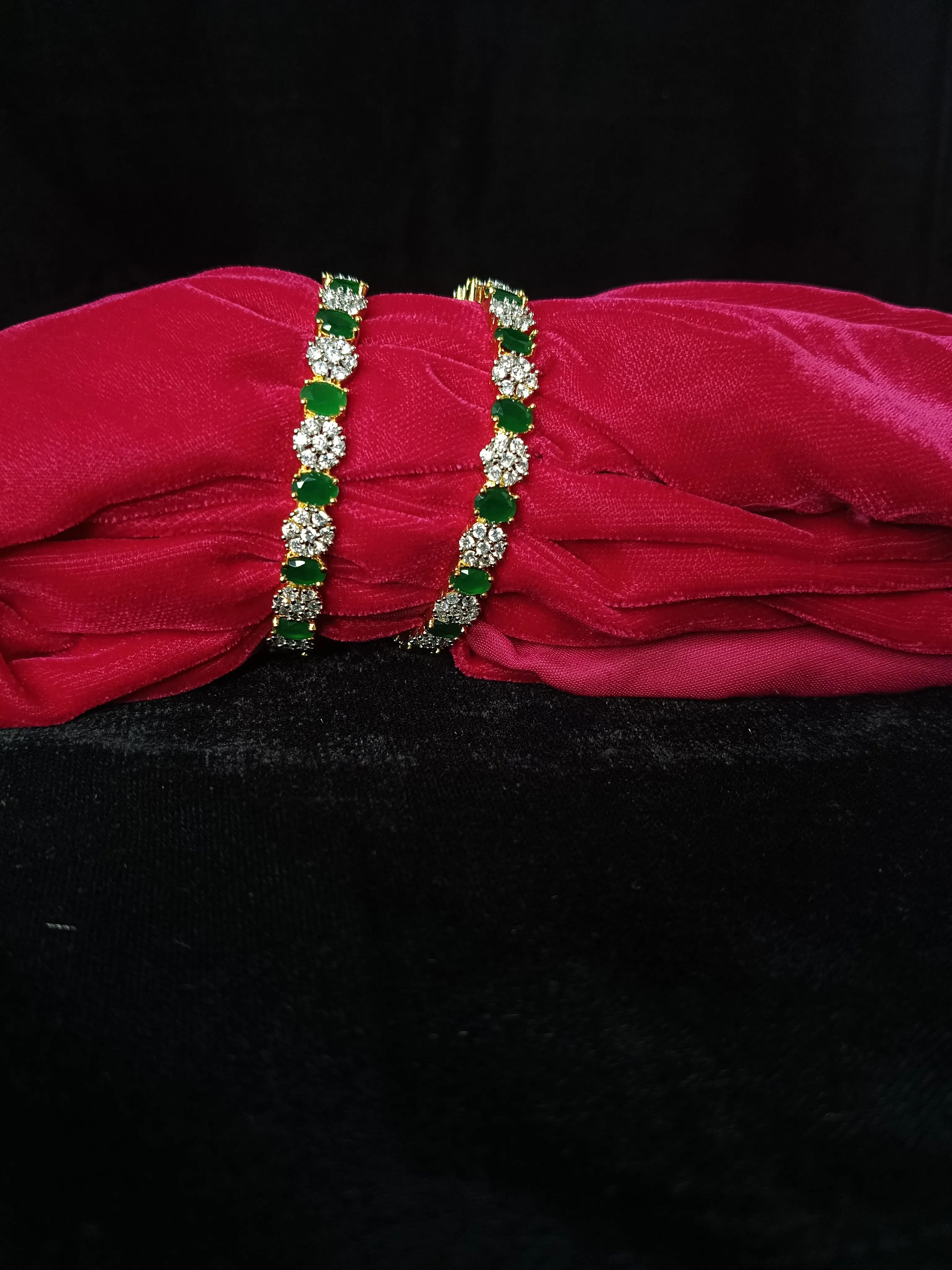 Designer Gold Plated & Green American Diamond Bangle/Bracelet (D214)