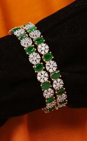 Designer Gold Plated & Green American Diamond Bangle/Bracelet (D214)
