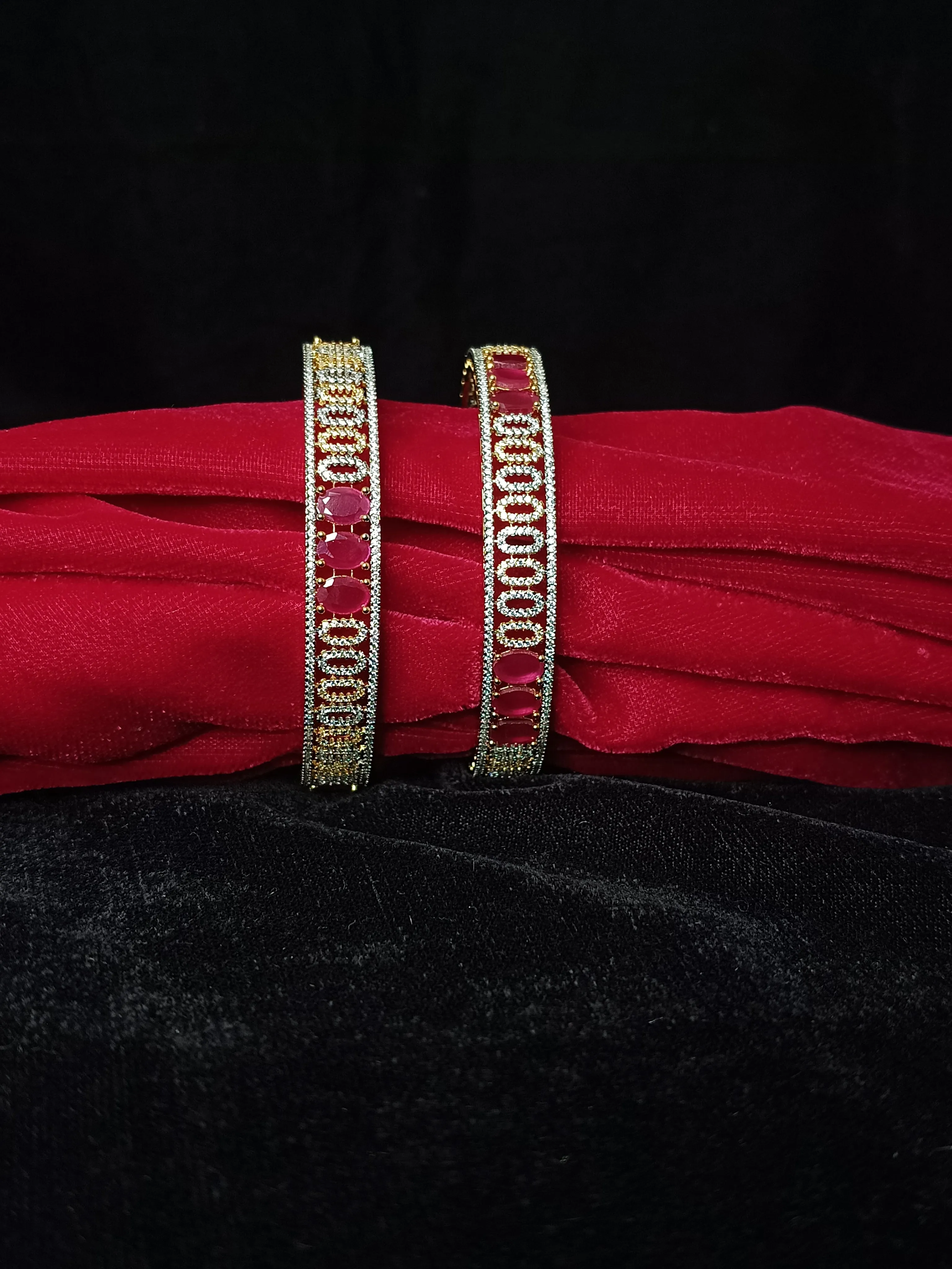 Designer Gold Plated & Pink American Diamond Bangle/Bracelet (D215)