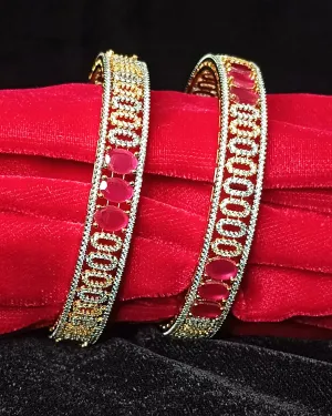 Designer Gold Plated & Pink American Diamond Bangle/Bracelet (D215)