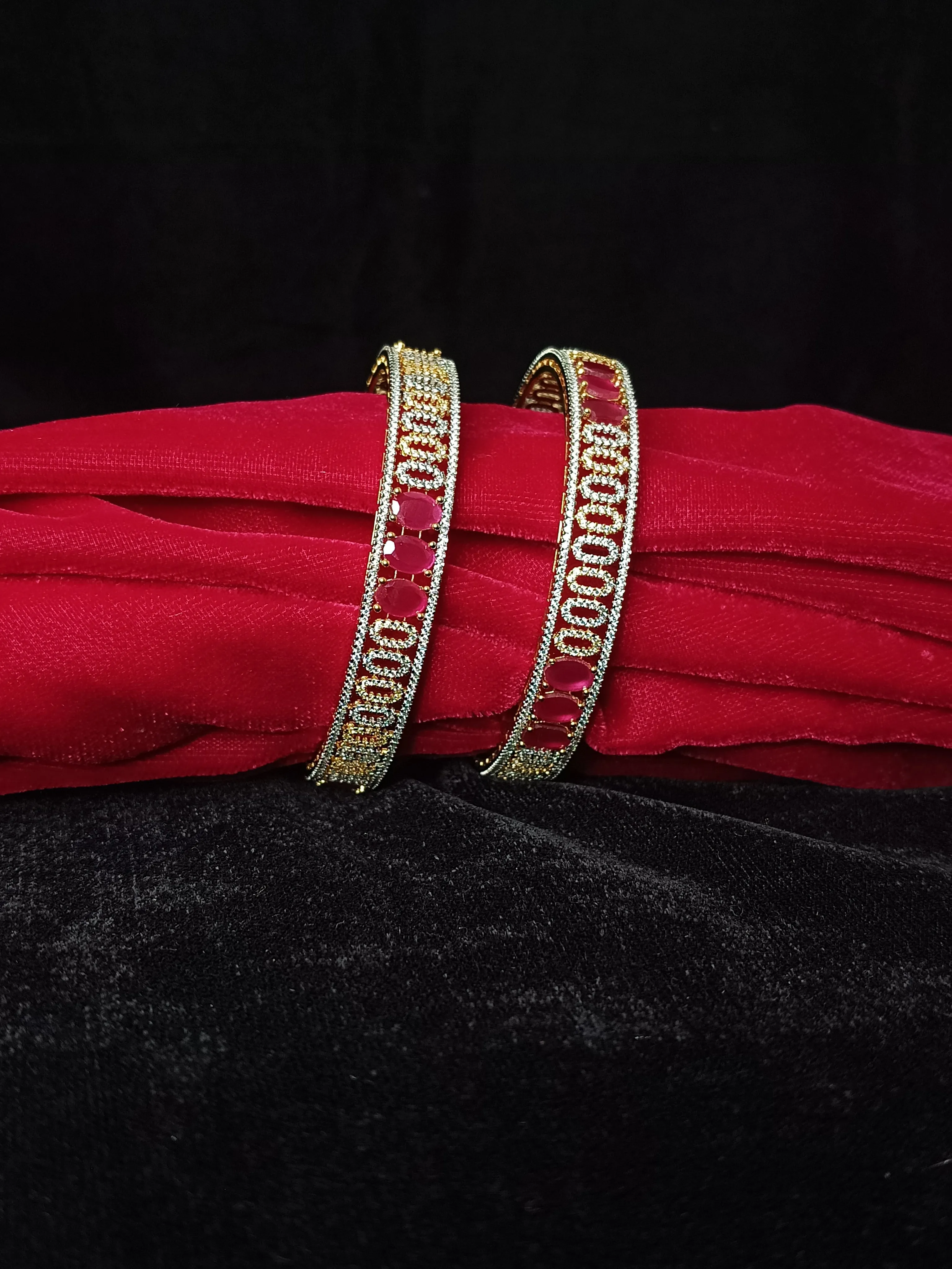 Designer Gold Plated & Pink American Diamond Bangle/Bracelet (D215)