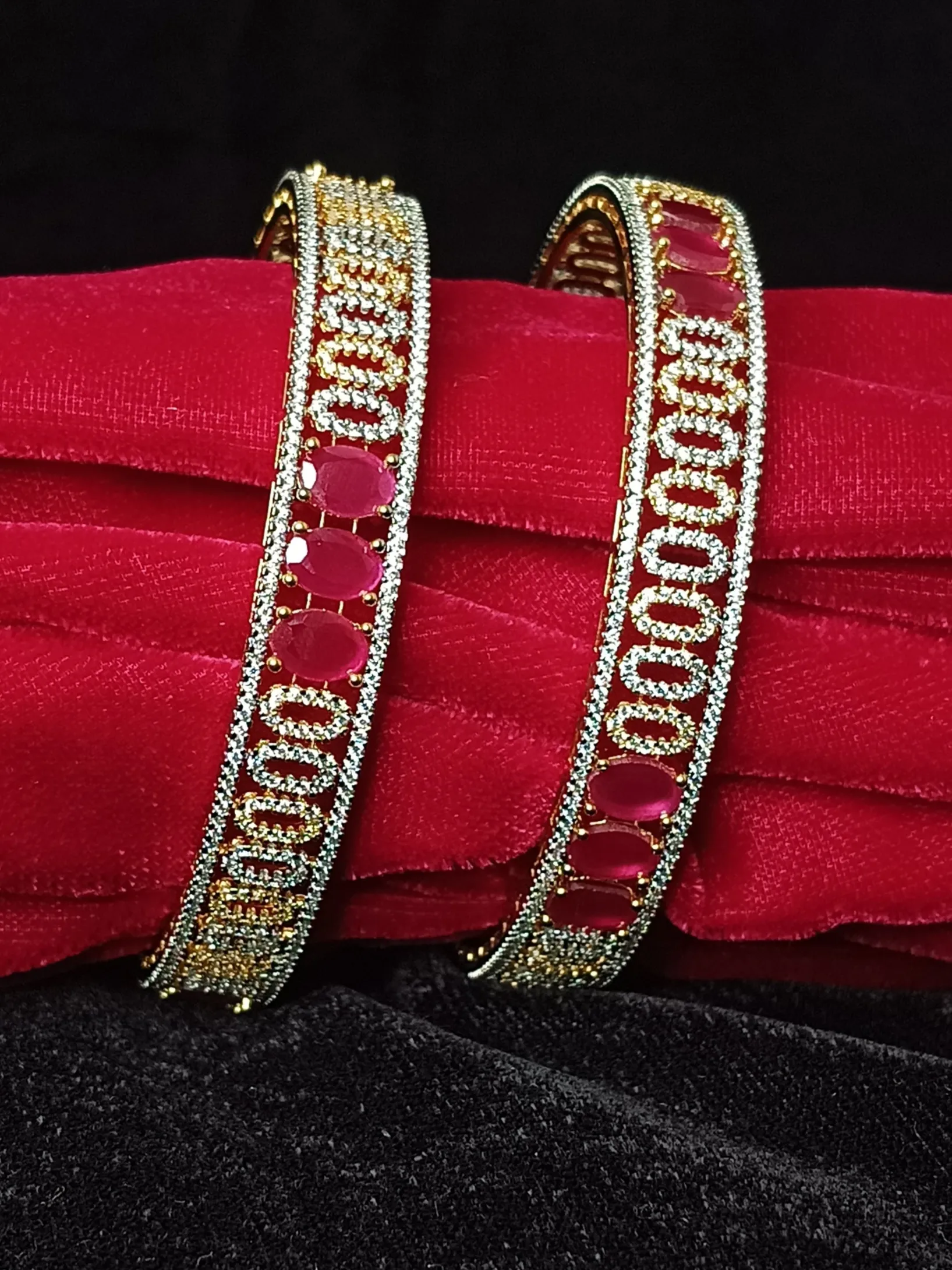 Designer Gold Plated & Pink American Diamond Bangle/Bracelet (D215)