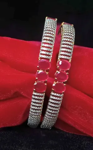 Designer Gold Plated & Pink American Diamond Bangle/Bracelet (D216)