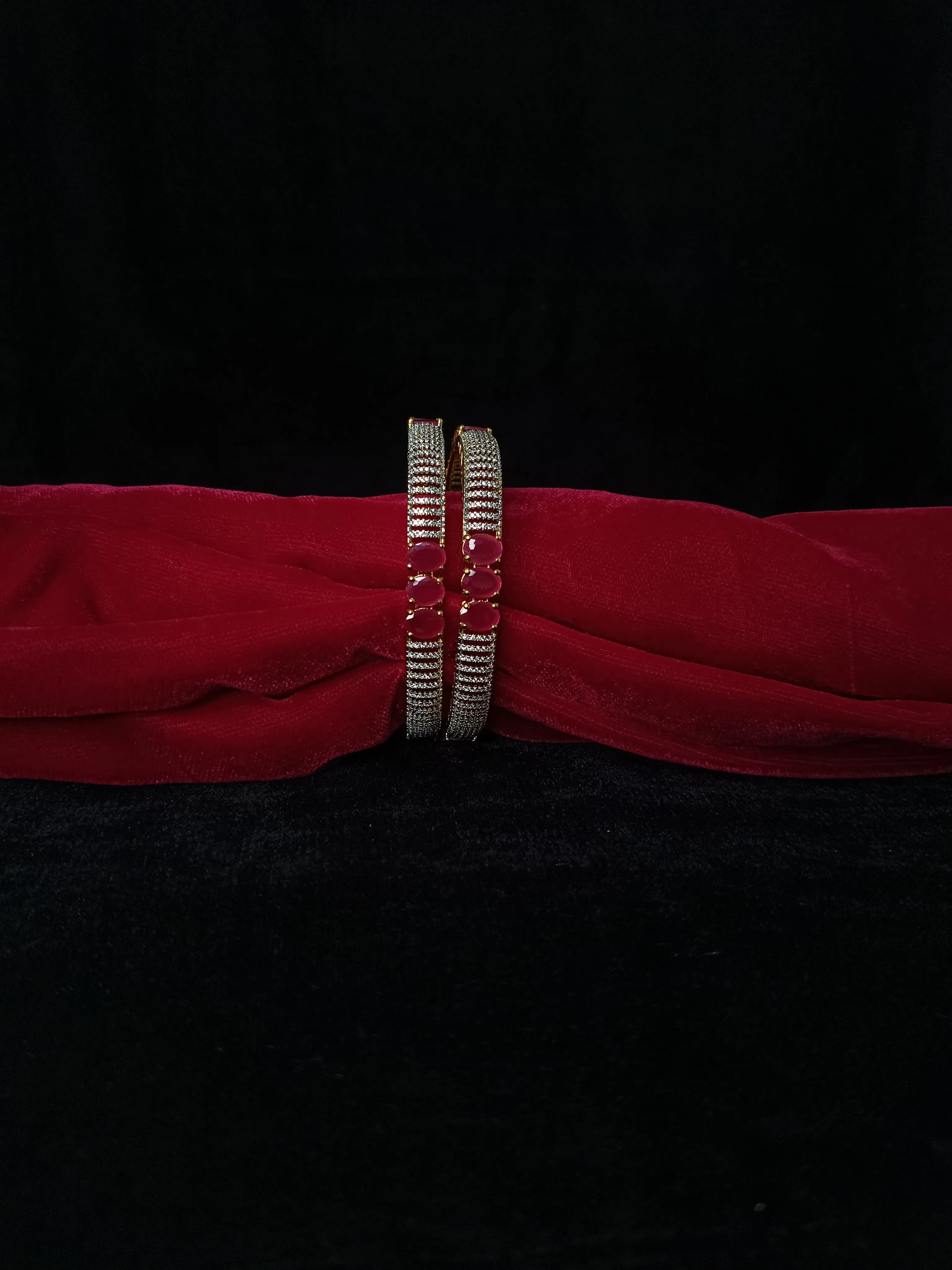 Designer Gold Plated & Pink American Diamond Bangle/Bracelet (D216)