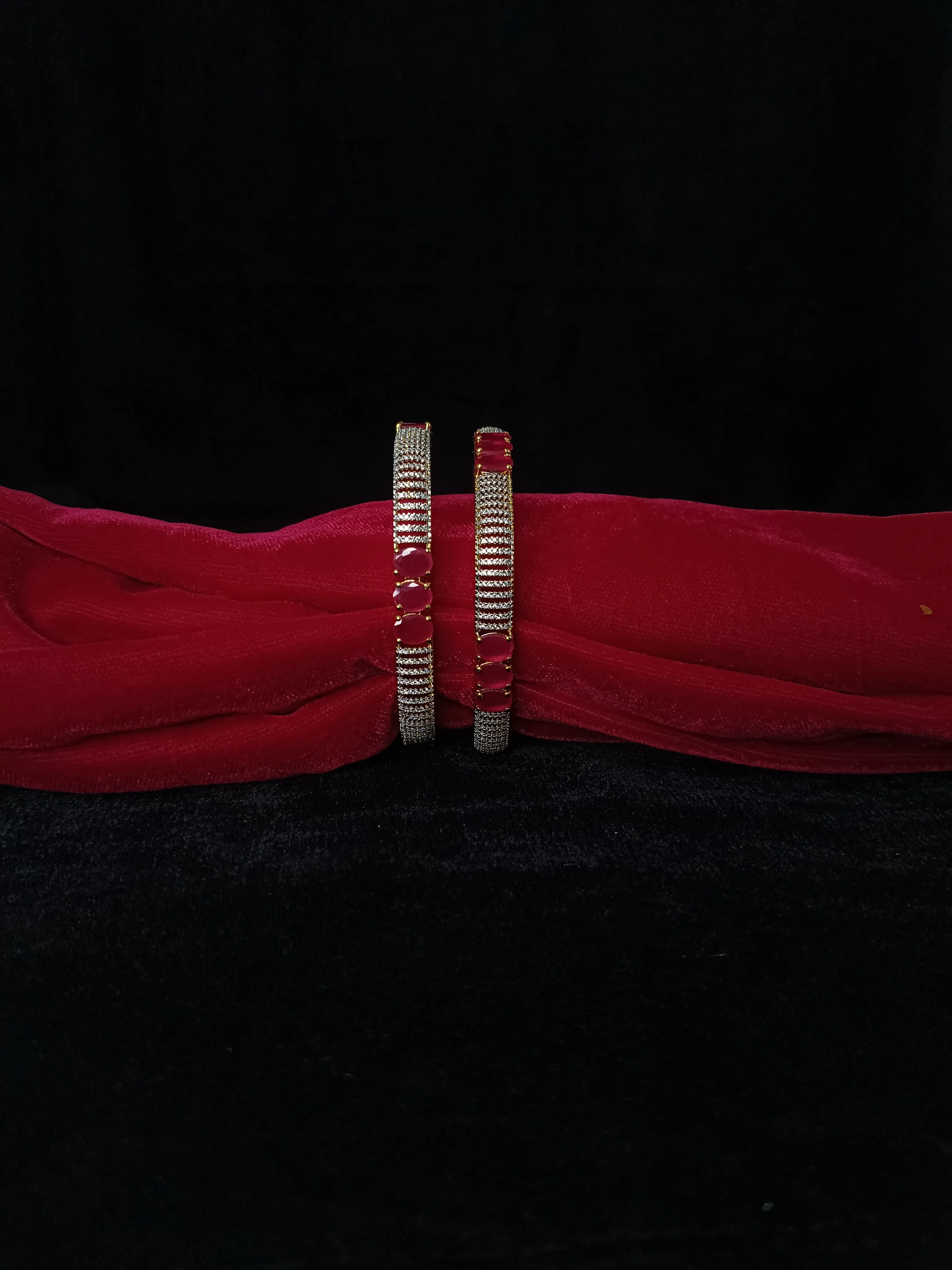 Designer Gold Plated & Pink American Diamond Bangle/Bracelet (D216)