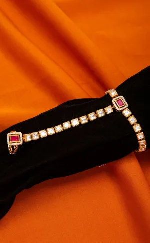 Designer Gold Plated Red Royal Kundan Openable Haath Phool (D134)