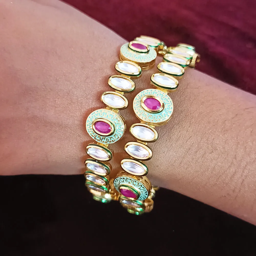 Designer Gold Plated Royal Kundan & Ruby Bracelet (Design 97)