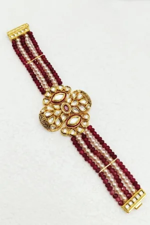 Designer Gold Plated Royal Kundan & Ruby Openable Bracelet (D196)