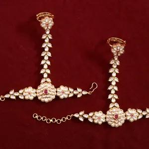 Designer Gold Plated Royal Kundan & Ruby Openable Haath Phool (Design 134)