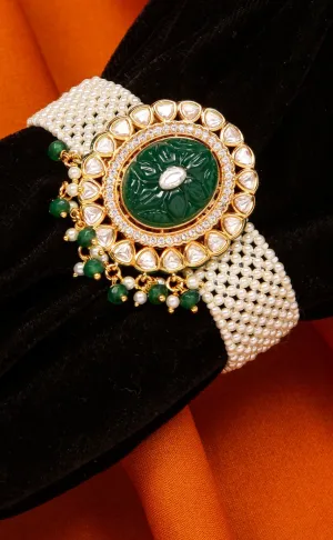 Designer Gold Plated Royal Kundan Bracelet (D132)