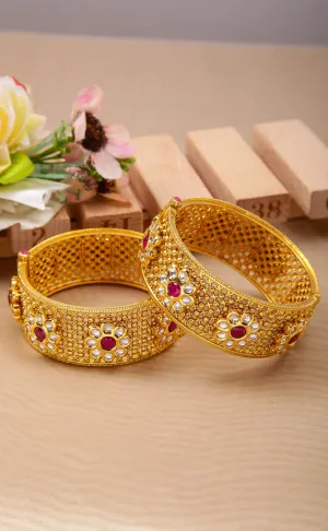 Designer Gold Plated Royal Kundan Openable Bangle/Bracelet (D222)