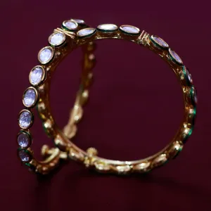 Designer Gold Plated Royal Kundan Openable Bangle/Bracelet (Design 133)