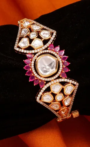 Designer Gold Plated Royal Kundan Openable Bracelet (D129)