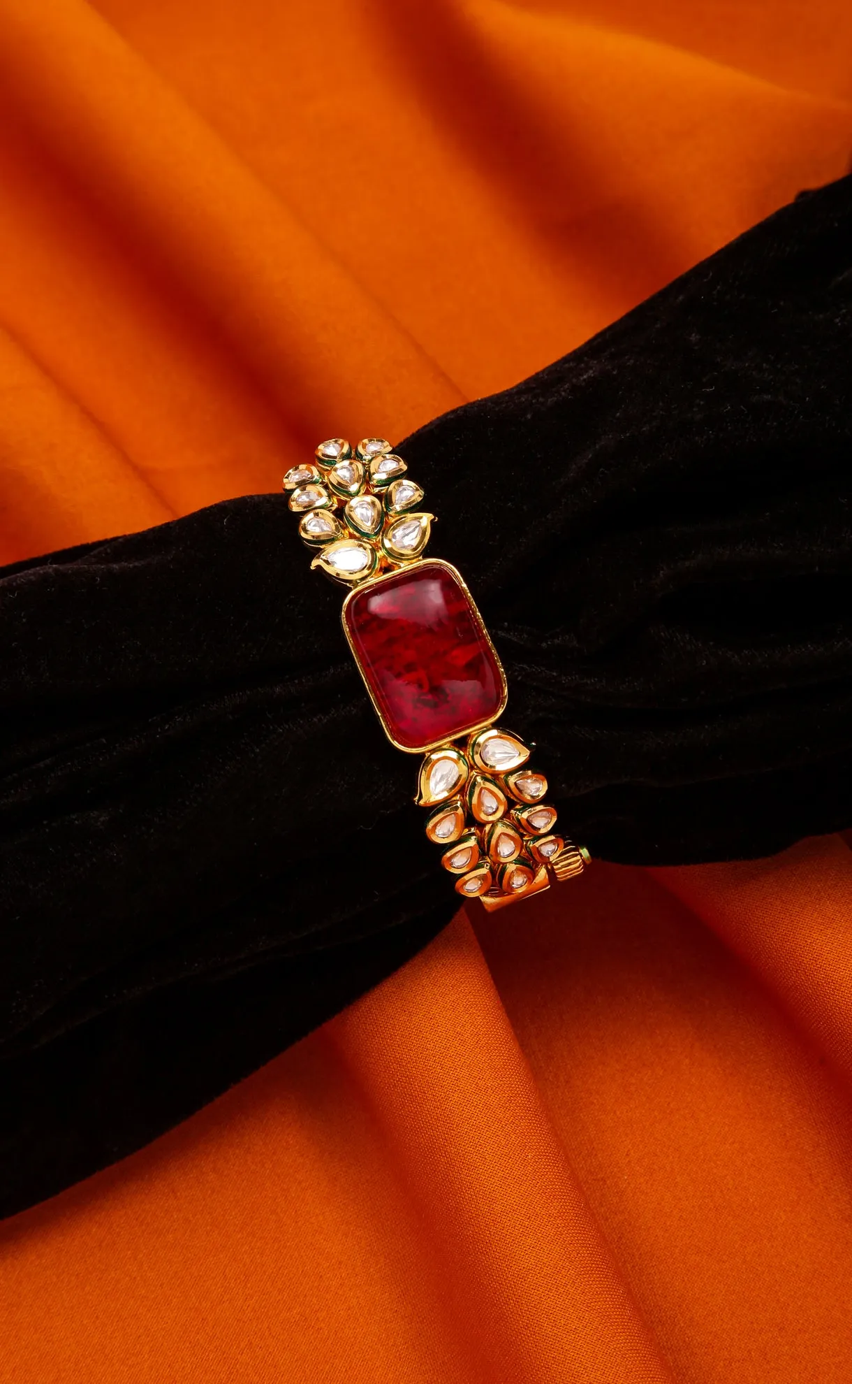 Designer Gold Plated Royal Kundan Openable Bracelet (D130)