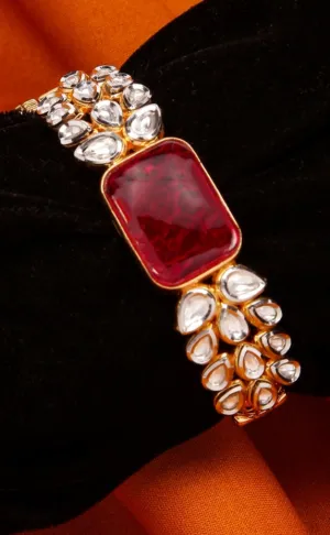 Designer Gold Plated Royal Kundan Openable Bracelet (D130)