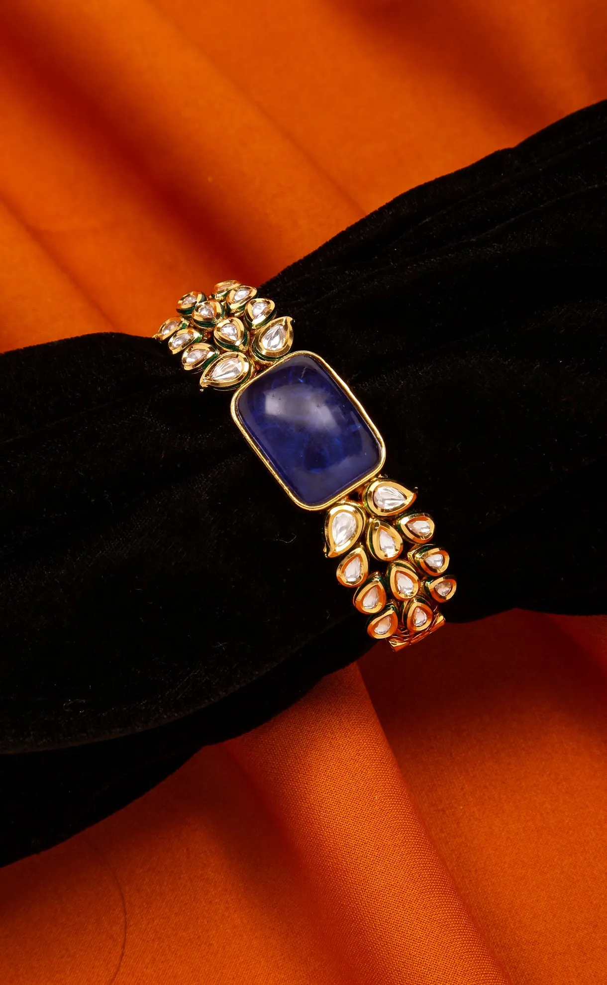 Designer Gold Plated Royal Kundan Openable Bracelet (D130)