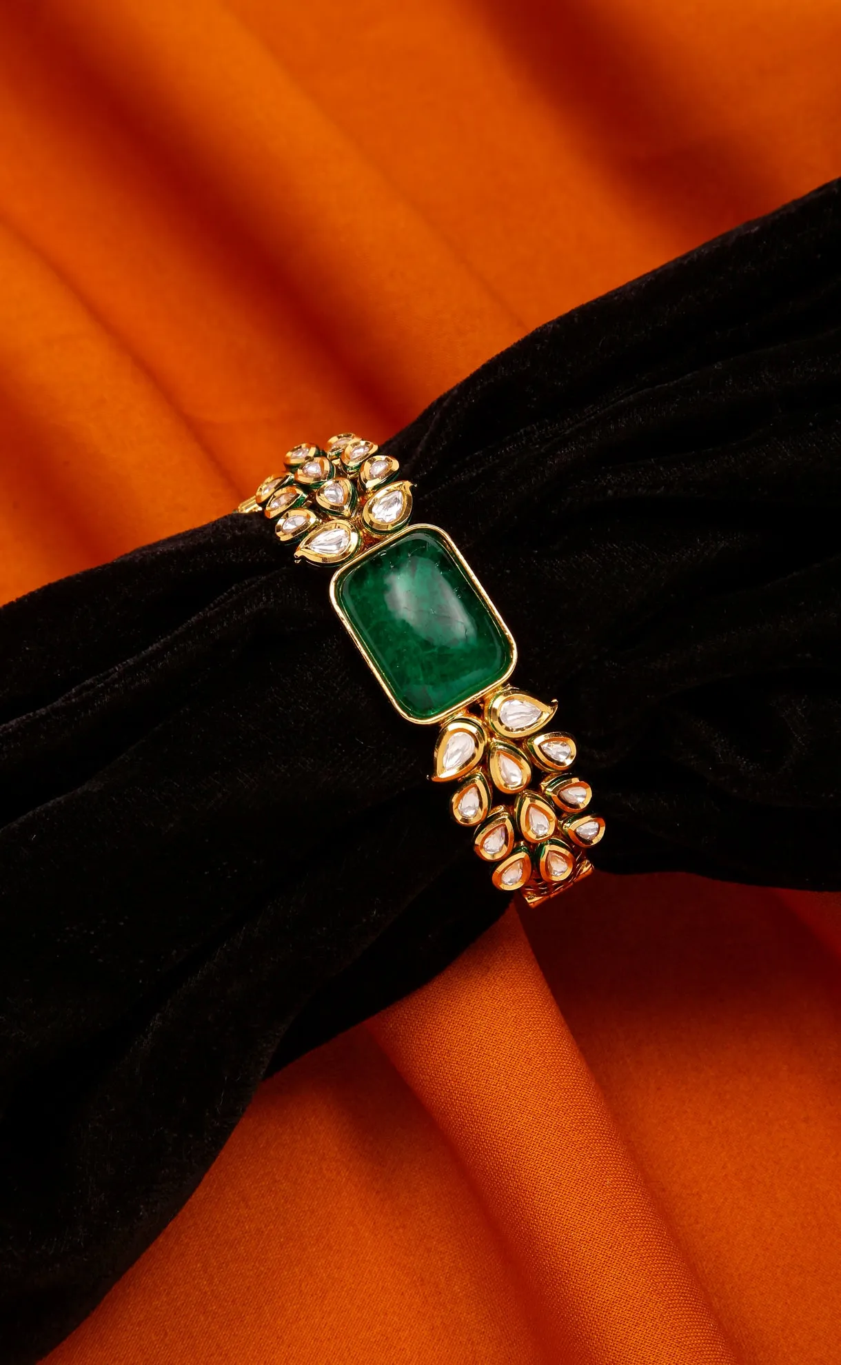 Designer Gold Plated Royal Kundan Openable Bracelet (D130)