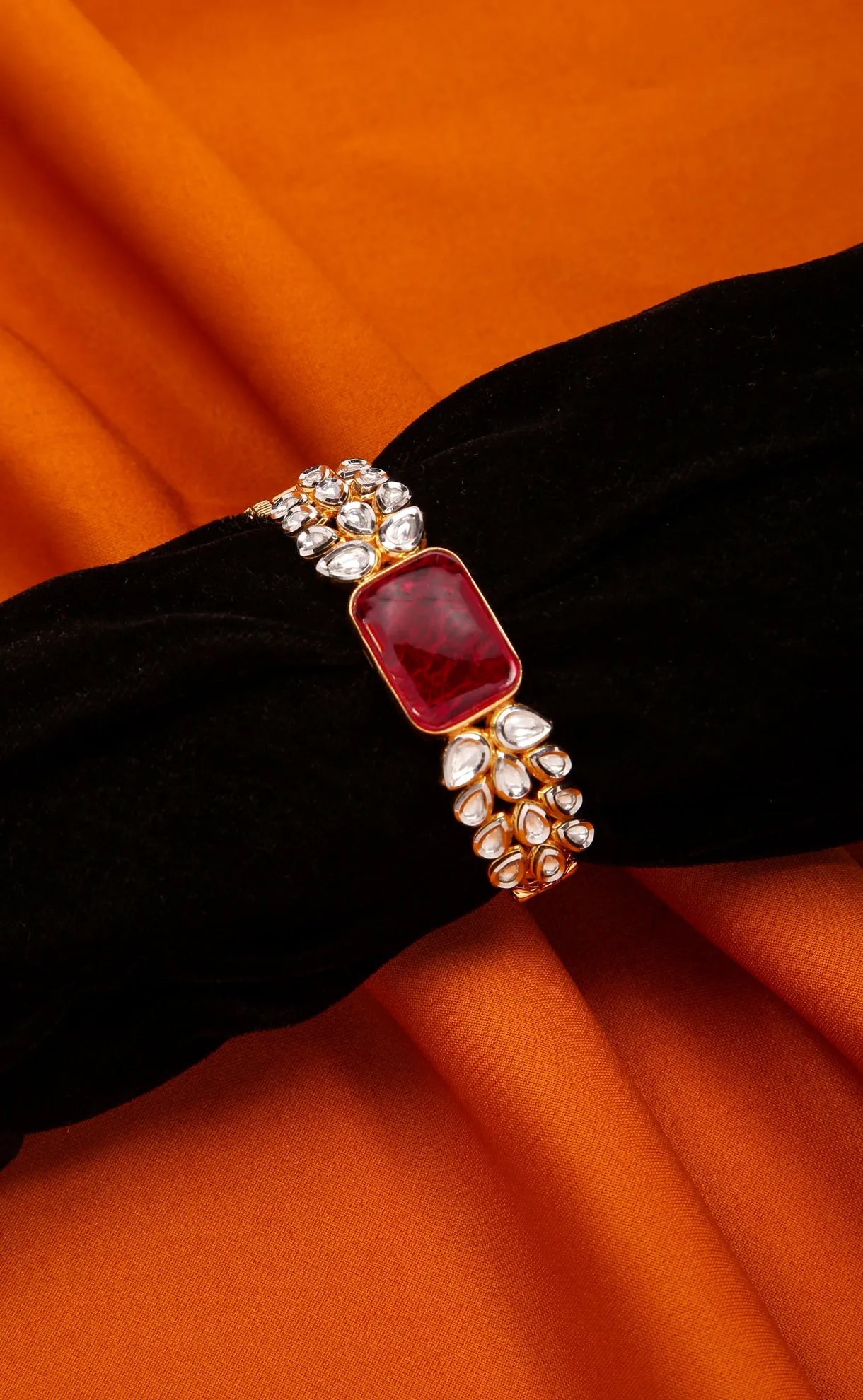 Designer Gold Plated Royal Kundan Openable Bracelet (D130)