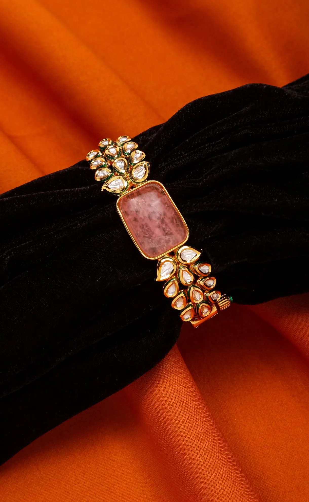 Designer Gold Plated Royal Kundan Openable Bracelet (D130)