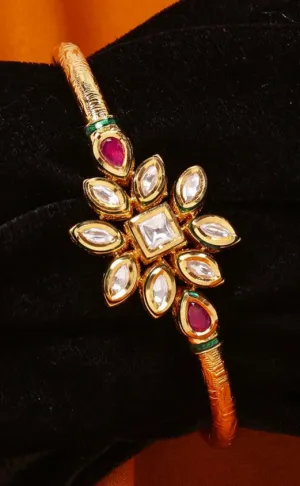 Designer Gold Plated Royal Kundan Openable Bracelet (D173)