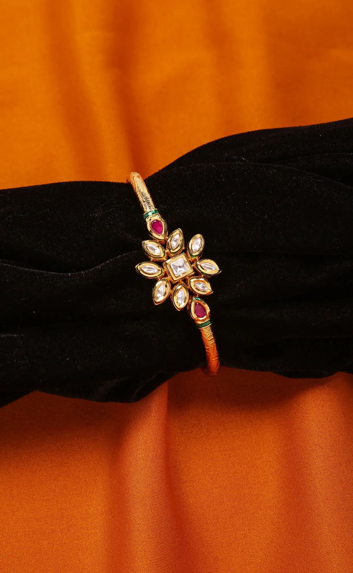 Designer Gold Plated Royal Kundan Openable Bracelet (D173)