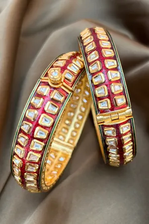 Designer Gold Plated Royal Kundan Openable Bracelet (D181)