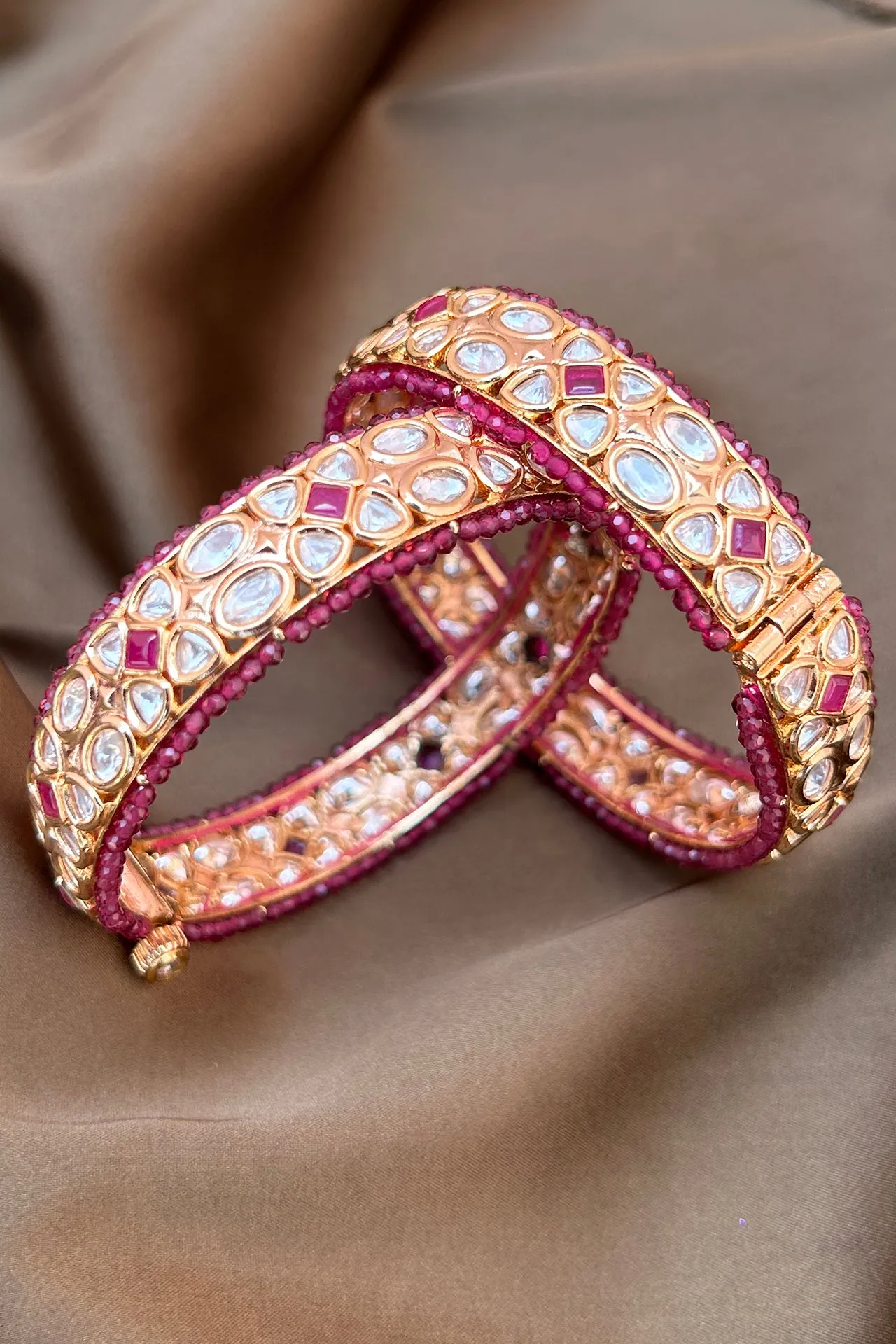 Designer Gold Plated Royal Kundan Openable Bracelet (D182)