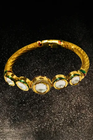 Designer Gold Plated Royal Kundan Openable Bracelet (D192)