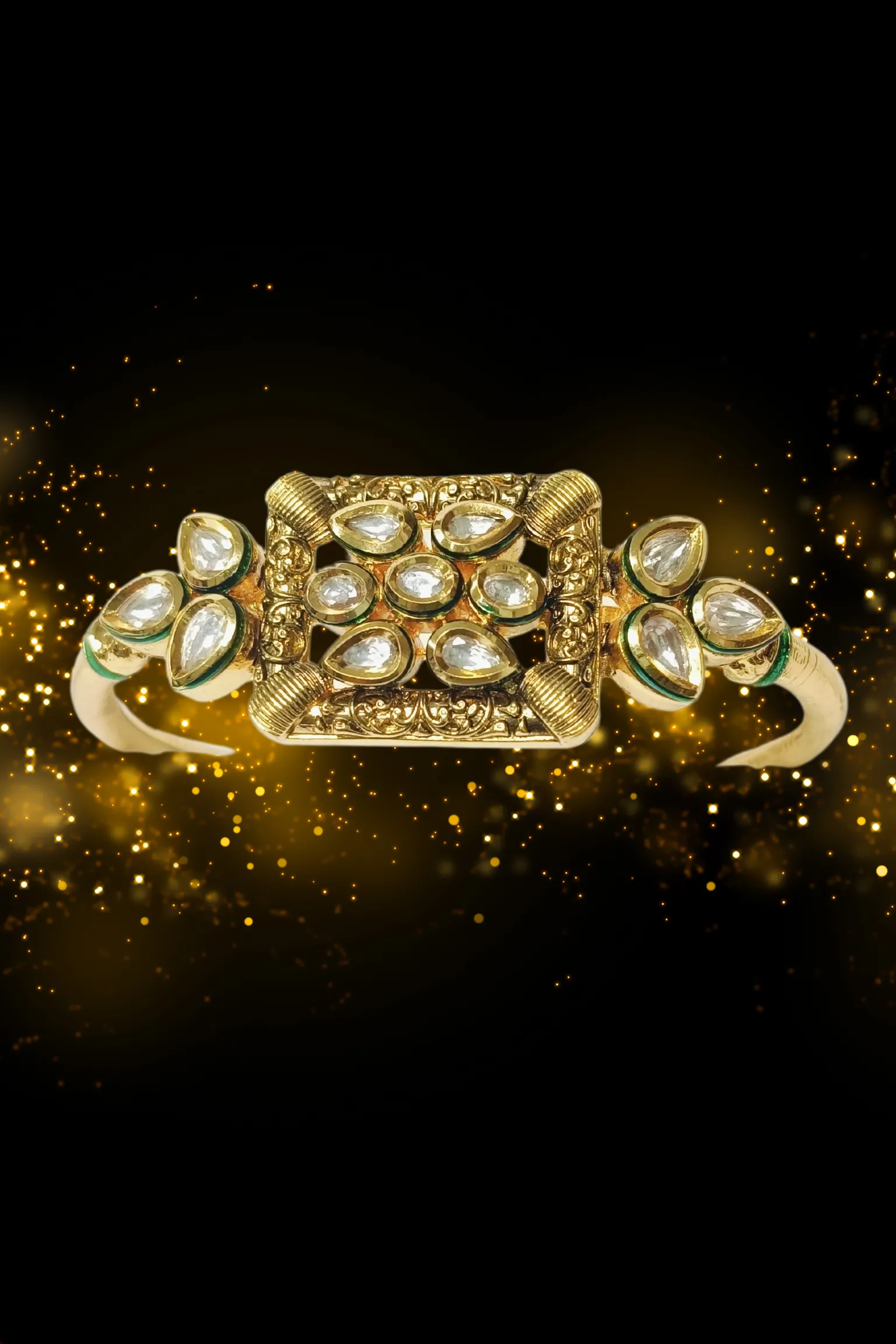 Designer Gold Plated Royal Kundan Openable Bracelet (D193)