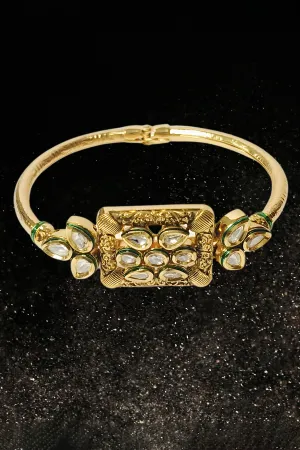 Designer Gold Plated Royal Kundan Openable Bracelet (D193)